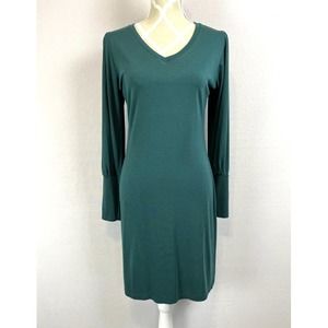 Long Sleeve Midi Bamboo Cotton Knit Dress Size Small Green Ethically Made Canada